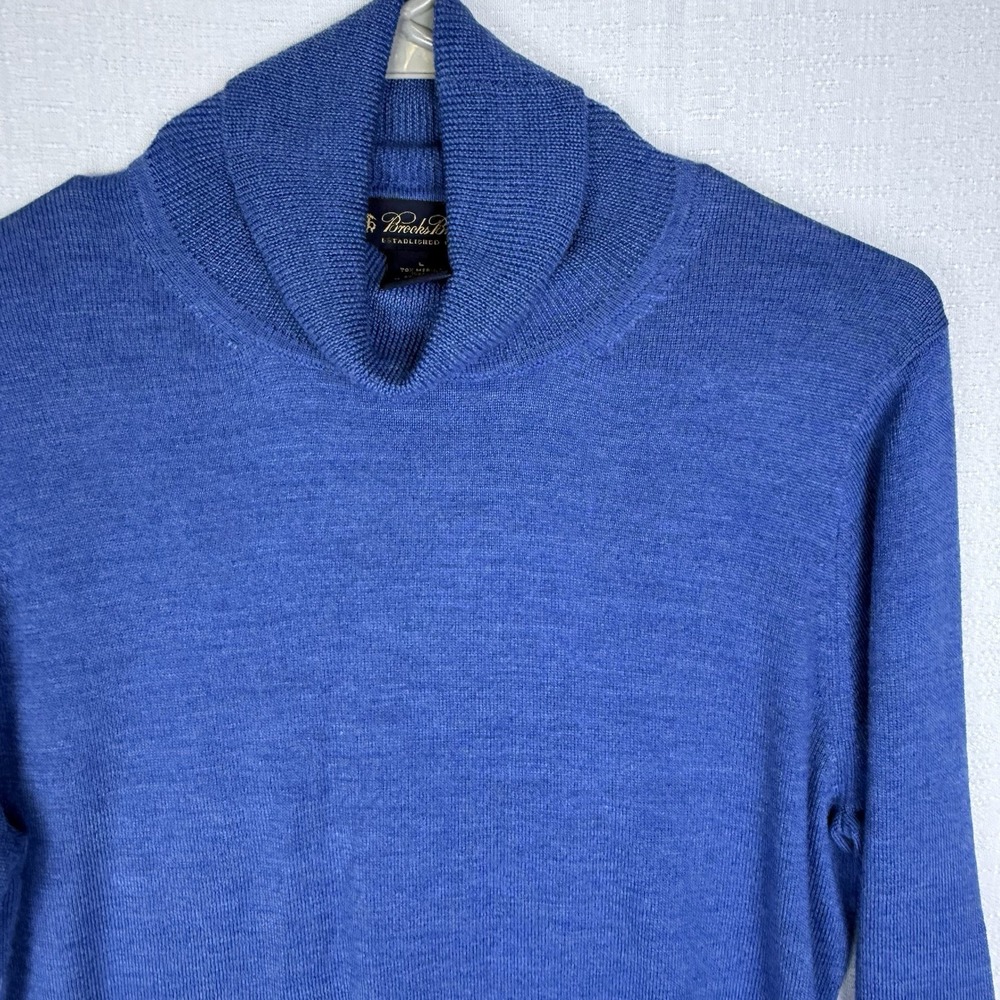 Brooks Brothers Women L Merino Wool Silk Cashmere Sweater Blue Turtleneck